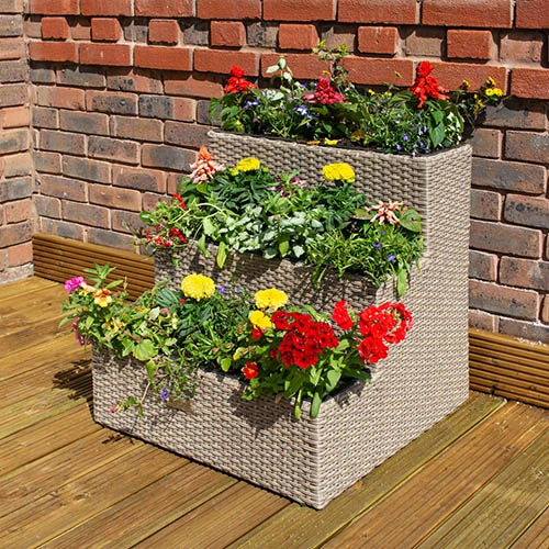 Tiered Rattan Planter In Natural 3 Tiered Rattan Planter In Natural - Image 3